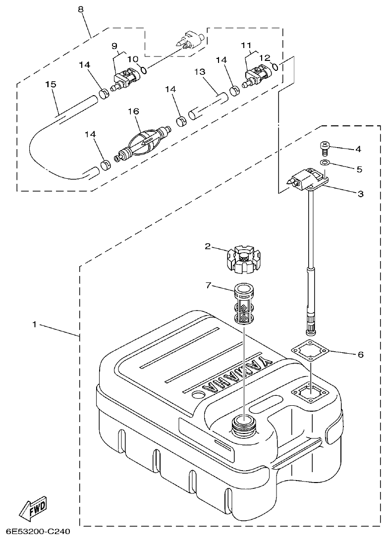 Yamaha 115B, 140B FUEL TANK parts diagram
